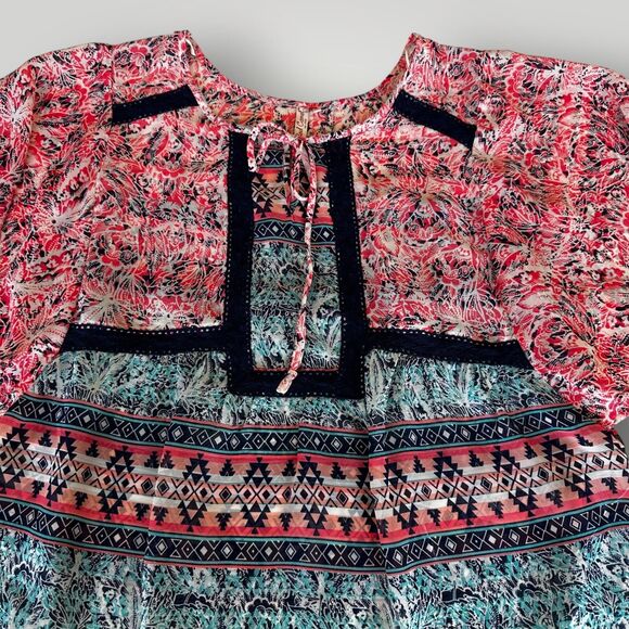 Red Camel Women's M Boho Multicolor Short Flutter Sleeve Pullover Blouse - Picture 4 of 10